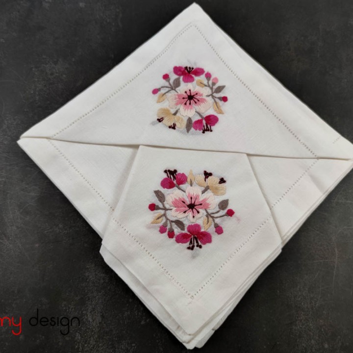 Napkin set- Apricot blossom embroidery